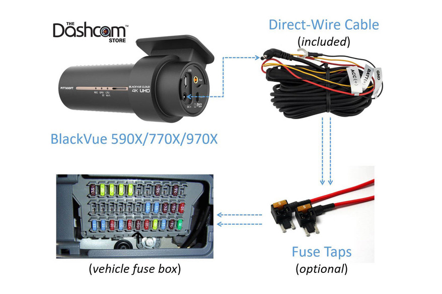 BlackVue DR970X-2CH-IR-PLUS Dash Cam With Direct-Wire Harness and Fuse Tap Bundle | For safe and quick plug-in connection to the fuse box