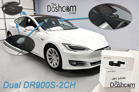 Dual BlackVue DR900S-2CH Dash Cams Installed in a Tesla Model S for Quad Camera Setup