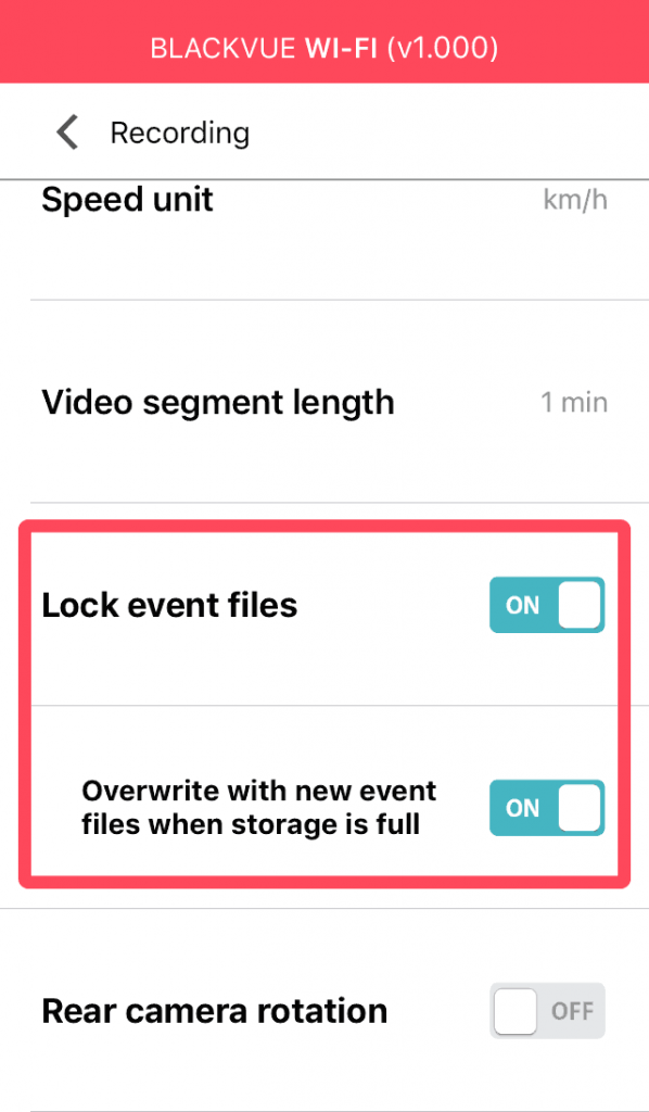 blackvue dashcam app menu event file protection