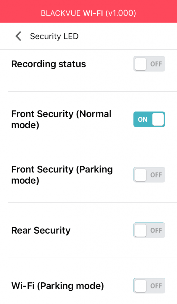 blackvue dashcam app menu led settings off