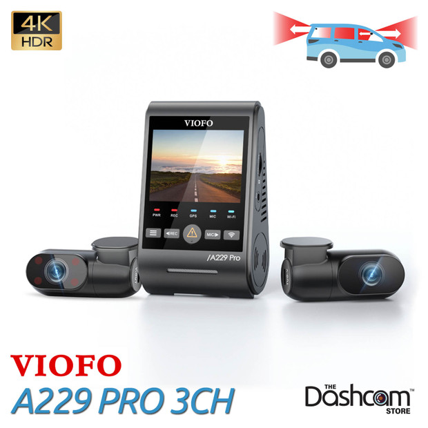 image: Affordable dash cam for Uber and Lyft rideshare drivers: the VIOFO A229 3CH PRO front and interior dashcam