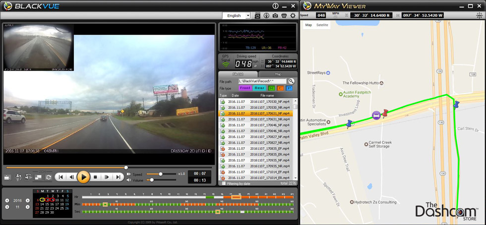dashcam with GPS position and speed software map playback example