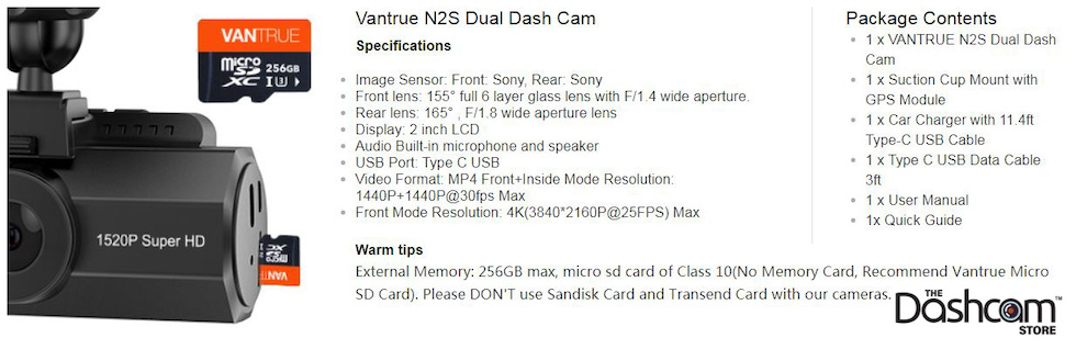 THe Vantrue N2S Dual Dash Camera