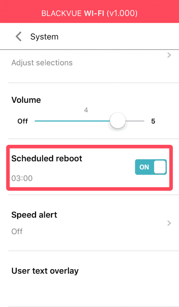 blackvue dashcam app menu scheduled reboot