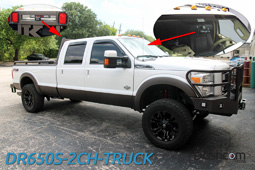photo of a BlackVue DR650S-2CH Truck front and rear facing dashcam installed in a Ford F-350 Superduty Work Truck
