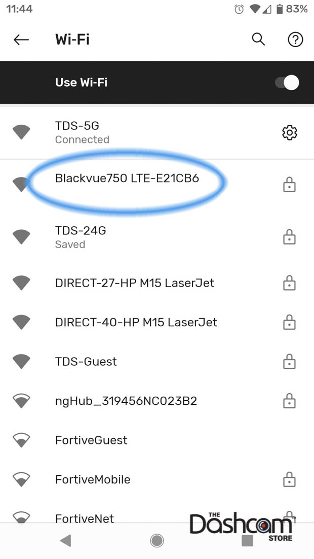 image: Example BlackVue WiFi SSID in Phone WiFi Connection Menu