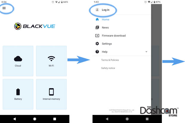 image: BlackVue Over-the-Cloud Account Registration Steps 1 and 2