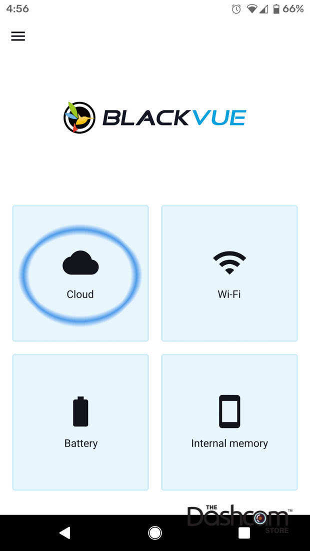 image: BlackVue Cloud App Main Menu: Cloud Selection