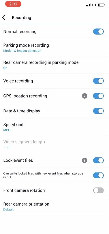 Porsche Taycan BlackVue Dash Cam Settings