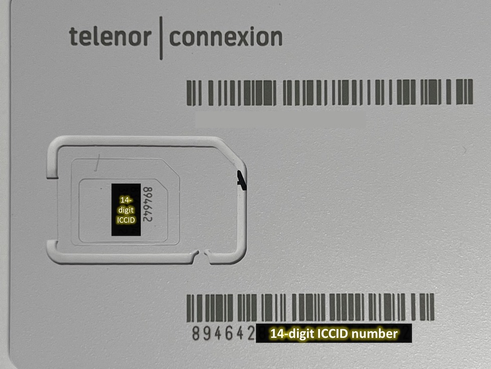 Example Of ICCID Number ON BlackVue SIM Card