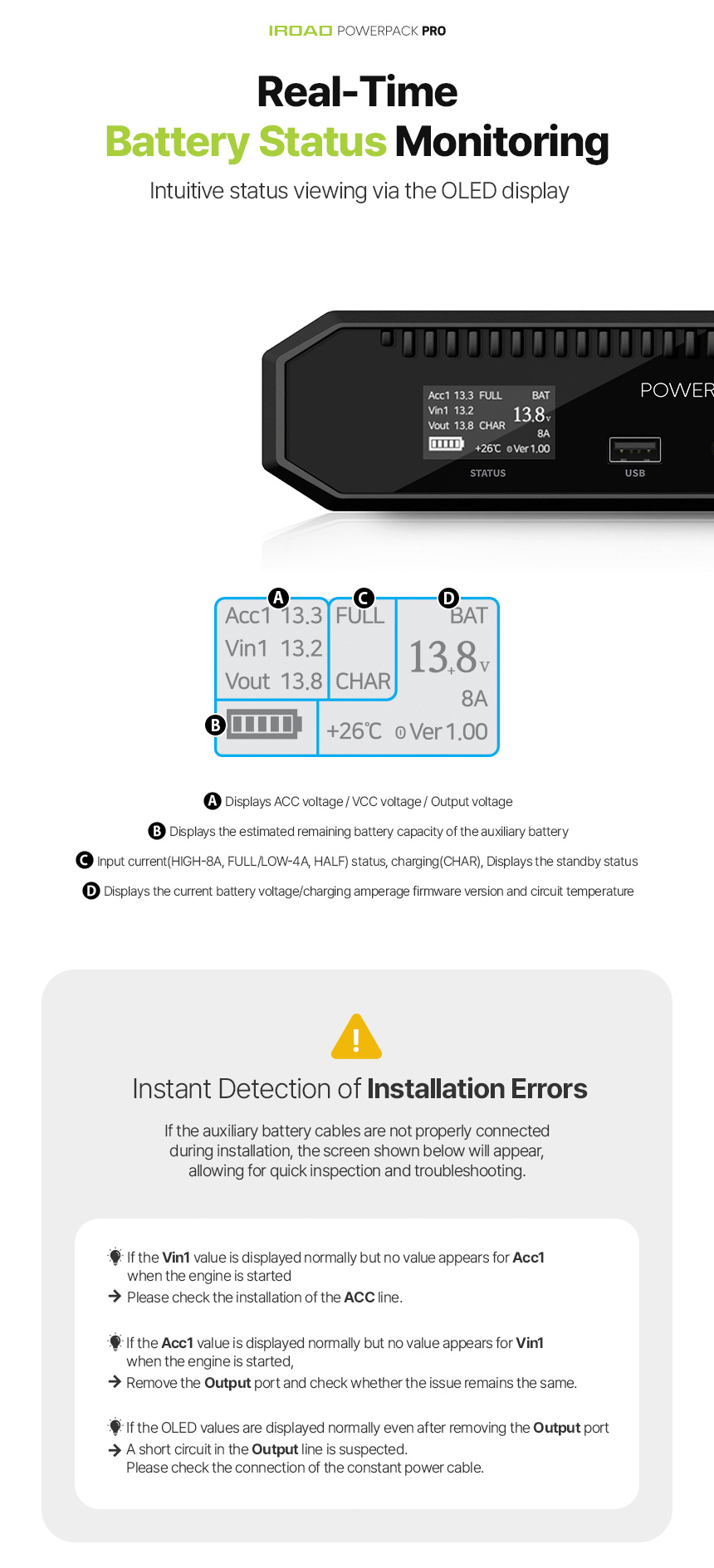 IROAD Powerpack Pro 15 Battery Pack | Built In OLED Battery Status Monitoring