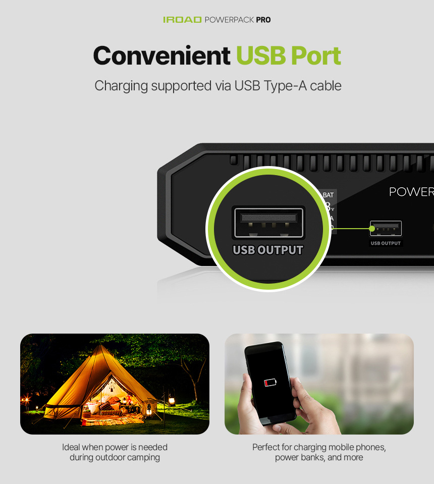 IROAD Powerpack Pro 15 Battery Pack | Built In USB Typa A Port