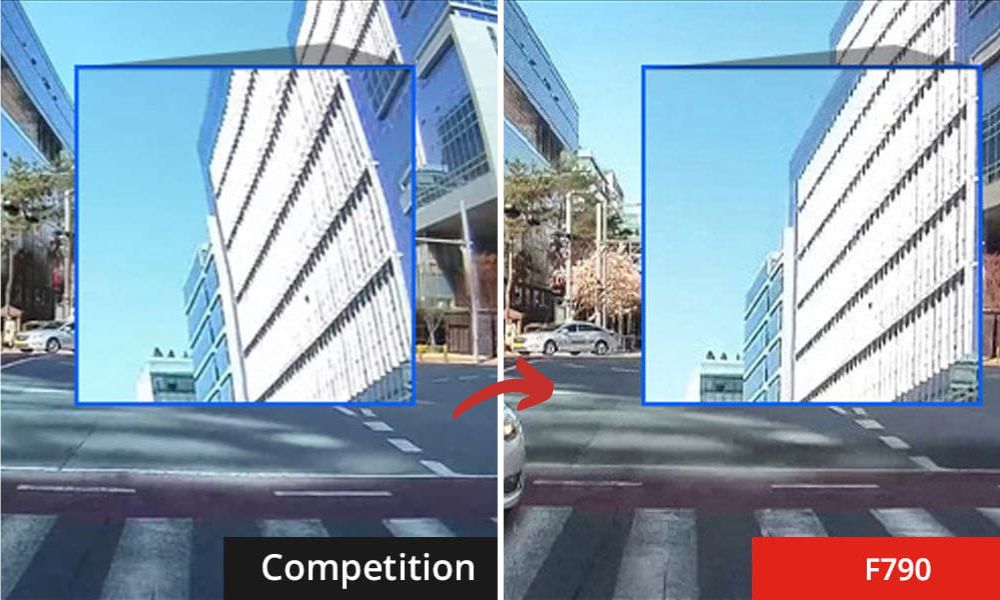 Image Comparison Of Two Dash Cam Footages One With DeWarping Technology