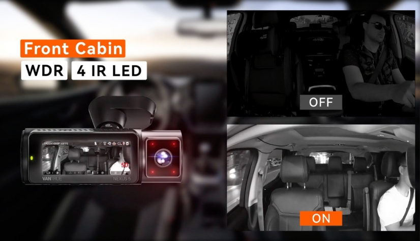 Vantrue Nexus 5 Dash Cam | Front Cabin Cam: 4 IR LED Lights + WDR
