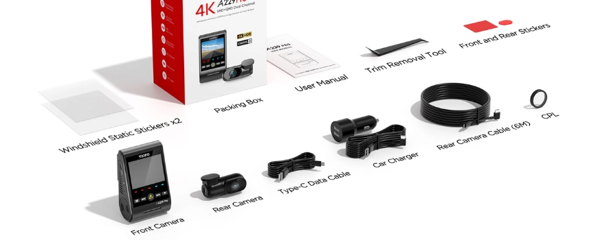 VIOFO A229 Pro Duo Dash Cam | Retail Box Contents