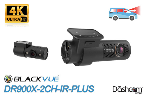 image: The best dashcam for Uber and Lyft rideshare drivers is the BlackVue 4K DR900X-2CH-IR-PLUS front and interior dashcam