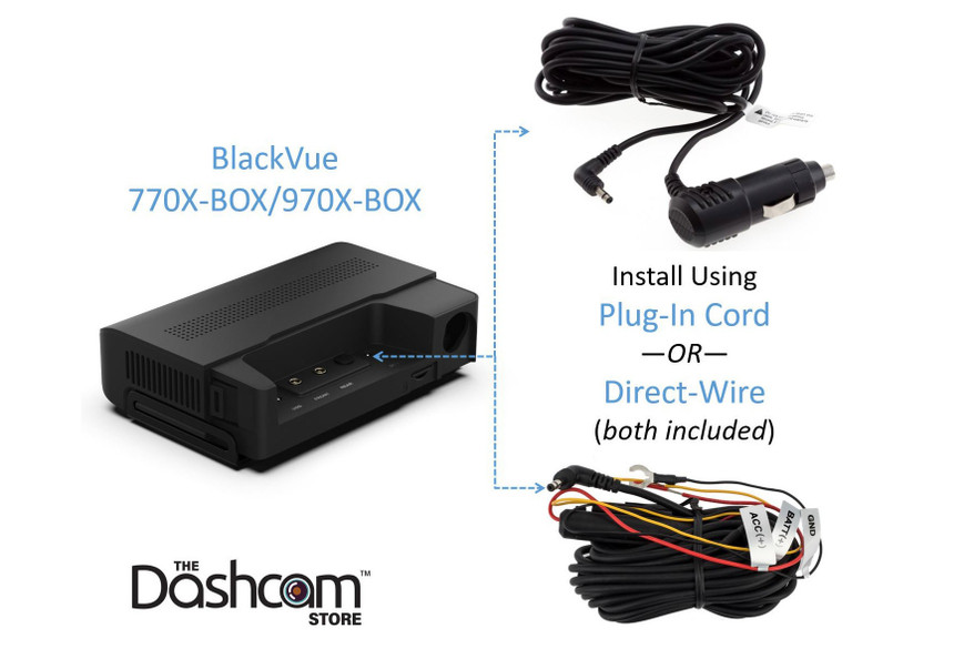 BlackVue DR970X-BOX-2CH-PLUS Dash Cam Power Wire Options | Both Plug-In Cord and Direct-Wire Harness Are Included