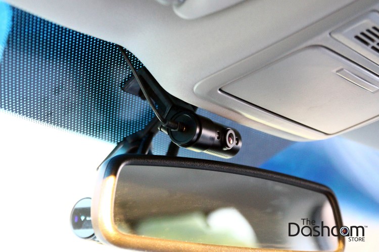 BlackVue DR7650S-2CH-IR installed on windshield with custom offset bracket designed by The Dashcam Store