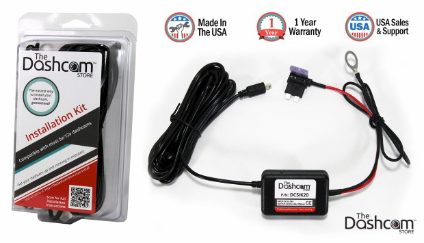 Dashcam installation kit 12v fuse tap to 5v USB plug with packaging composite image