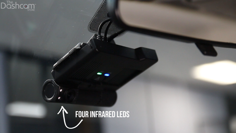 The left lens is designed for interior-facing recording, featuring infrared LEDs for night-vision cabin recording. | The Dashcam Store Blog
